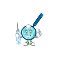 Friendly Nurse magnifying glass mascot design style using syringe Royalty Free Stock Photo