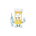 Friendly Nurse medicine bottle mascot design style using syringe