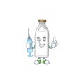 Friendly Nurse milk bottle mascot design style using syringe Royalty Free Stock Photo