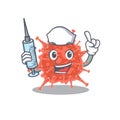 Friendly nurse of orthocoronavirinae mascot design holding syringe Royalty Free Stock Photo