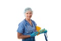 Friendly nurse or pathologist holding a kidney dish of blood tubes Royalty Free Stock Photo