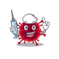 Friendly nurse of pedacovirus mascot design holding syringe Royalty Free Stock Photo