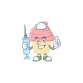 Friendly Nurse strawberry cupcake mascot design style using syringe