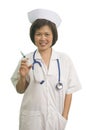 Friendly Nurse with syringe for exam Royalty Free Stock Photo