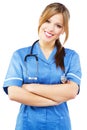 Friendly nurse on white background