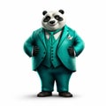 Friendly Panda Bear In Stylish Green Turquoise Suit