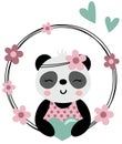 Friendly panda peeking out of spring round frame