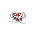 A friendly picture of white joystick dressed as a Super hero