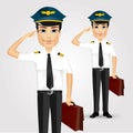 Friendly pilot with briefcase saluting