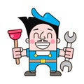 Friendly Plumber, He Is Dressed In Work Clothes And Carrying A Tool Vector