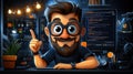 Friendly Programmer with Glasses in Cozy Coding Environment at Night with Technology Elements
