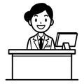 Friendly Receptionist in Business Suit Behind Desk with Computer Illustration for Professional Use Royalty Free Stock Photo