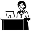 Friendly Receptionist at a Modern Desk with Computer Display in Minimalist Style Royalty Free Stock Photo