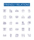 Friendly relations line icons signs set. Design collection of Amicable, Cordial, Chummy, Affable, Convivial, Favorable Royalty Free Stock Photo