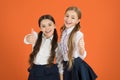 Friendly relations at school. Making friends while studying school. School friendship concept. Cheerful children Royalty Free Stock Photo