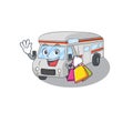 A friendly rich campervan waving and holding Shopping bag