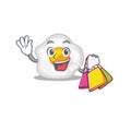 A friendly rich fried egg waving and holding Shopping bag