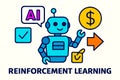 Friendly robot with ai and financial success symbols representing reinforcement learning Royalty Free Stock Photo