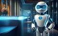 Friendly Robot Assistant Welcoming Guests in Modern Lobby
