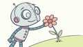 Charming Robot Offering a Flower, Kindness and Technology, vector design Generative AI Royalty Free Stock Photo