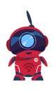 Friendly robot character. Smart toy, electronic mascot. Red android with antenna. Assistant template for website support