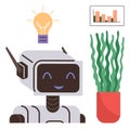 Friendly robot with glowing lightbulb, bar chart, and potted plant symbolizing innovation and growth Royalty Free Stock Photo