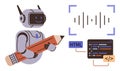 Robot Writing Code with Pencil and Sound Wave Representing AI and Programming Creativity Royalty Free Stock Photo