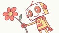 Friendly Robot, Kindly Offering a Beautiful Flower, vector design Generative AI Royalty Free Stock Photo