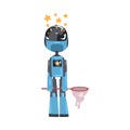 Friendly Robot with Net and Stars over its Head, Cute Personal Robotic Assistant Character, Artificial Intelligence
