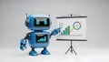 Friendly Robot Presenting Financial Data on Whiteboard Royalty Free Stock Photo