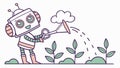 Friendly Robot Watering Plants Sustainable Future Tech, Vector Design Generative AI Royalty Free Stock Photo