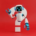 Friendly Robot Waving Next to a Large White Question Mark on a Red Background android artificial intelligence Royalty Free Stock Photo