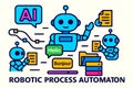 Friendly robots engaged in robotic process automation with ai and communication Royalty Free Stock Photo