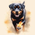 friendly Rottweiler running towards the camera drawing style