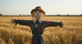 Friendly Scarecrow in a Golden Wheat Field Royalty Free Stock Photo
