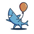 A friendly shark holding a balloon and waiving. Logo or clip art