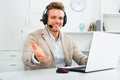 Call center male operator talking with client Royalty Free Stock Photo