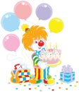 Circus clown with birthday cake
