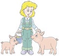 Farmer feeding pigs