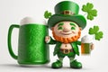 Friendly Smiling St. Patrick`s Day Celebration with Beer and Costume. Generative AI