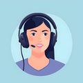Friendly smiling woman call center operator with headset using computer at office. Royalty Free Stock Photo