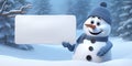 A friendly snowman with a sign that you can customize with your text.