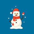 Friendly Snowman Wear Santa Hat with Scarf Waving Hand. Isolated Design Element for Greeting Card. Christmas Character Royalty Free Stock Photo