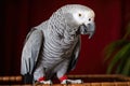 A friendly and social African Grey parrot talking and singing, showing off its intelligent and social nature. Generative AI