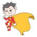 Friendly superhero is flying say hello, doodle icon image kawaii