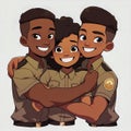 Friendly Team of Cartoon Cute American Police Officers. Generative AI. Royalty Free Stock Photo