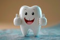 Friendly tooth character shows approval with thumbs up, 3D