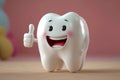 Friendly tooth character shows approval with thumbs up, 3D