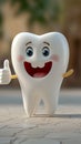 Friendly tooth character shows approval with thumbs up, 3D