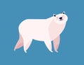 Friendly white polar bear at blue ice winter background vector flat illustration. Wild arctic animal cute character Royalty Free Stock Photo